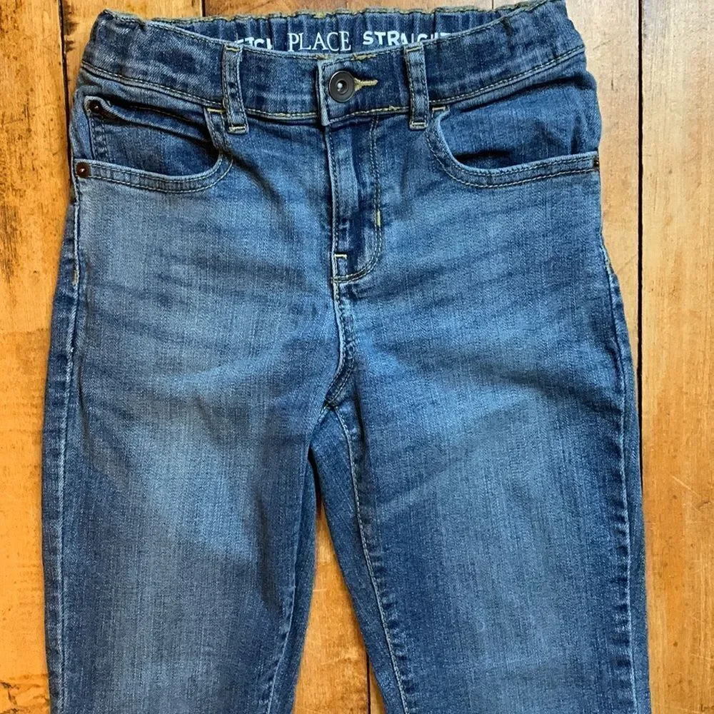 Childrens place jeans 8 girls straight leg stretch denim cotton adjustable waist